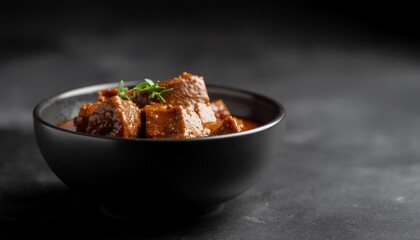 黒背景に映えるビーフシチュー（4Kリアリスティック）／Rich Beef Stew on Dark Background with Copy Space (4K Realistic)
