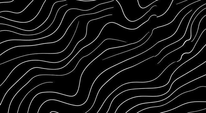 Abstract black background with flowing, wavy white lines - Powered by Adobe