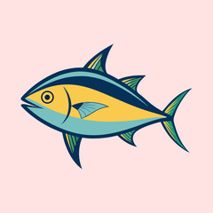 Obraz premium Stylized illustration of a sleek, colorful tuna fish against a soft pink background