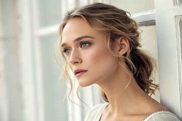 Minimal Female Portrait with Bright Window Light and Natural Beauty