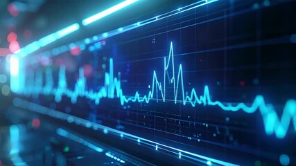 Abstract digital waveform graph on a futuristic blue screen, data visualization, technology - Powered by Adobe