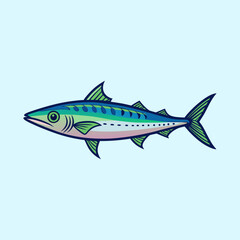Fototapeta premium Illustration of a stylized mackerel with blue and green coloring against a light blue background
