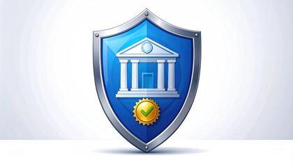 A bank building icon protected by a shield, symbolizing financial security and trust