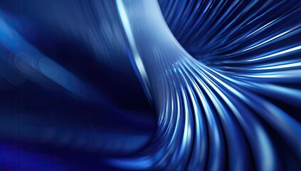 Abstract blue tunnel formed by metallic strands, curving with depth and shadows