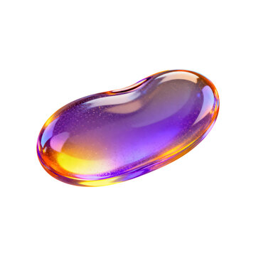 A vibrant and glossy purple and orange abstract jelly bean shape highly detailed isolated on transparent background