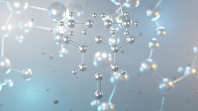 Barbital molecular structure, 3d model molecule, barbiturate structural chemical formula view from a microscope