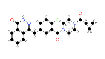 olaparib molecule, structural chemical formula, ball-and-stick model, isolated image antineoplastic agents © Сергей Шиманович
