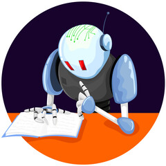 Machine learning concept - robot studying - artificial intelligence training A.I.
