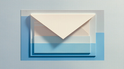 紙の切り絵で封筒とスピード線を重ねて表現した淡色のクラフト風図案