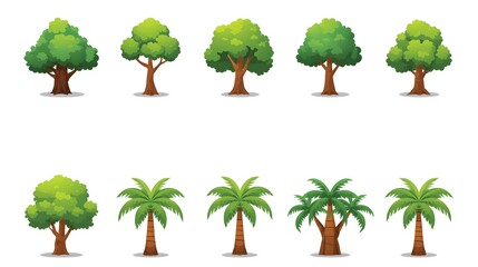 Fototapeta premium Vector illustration set of tropical palm trees and forest plants for summer beach nature landscape design