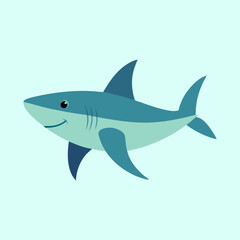 Fototapeta premium Friendly cartoon shark smiling on a light blue background illustration image