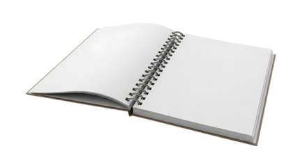 Notebook or journal bound with white wire open, isolated on transparent background