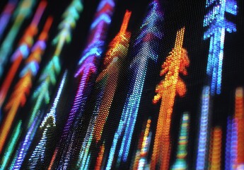 Abstract, vibrant arrows pointing upwards on a dark background