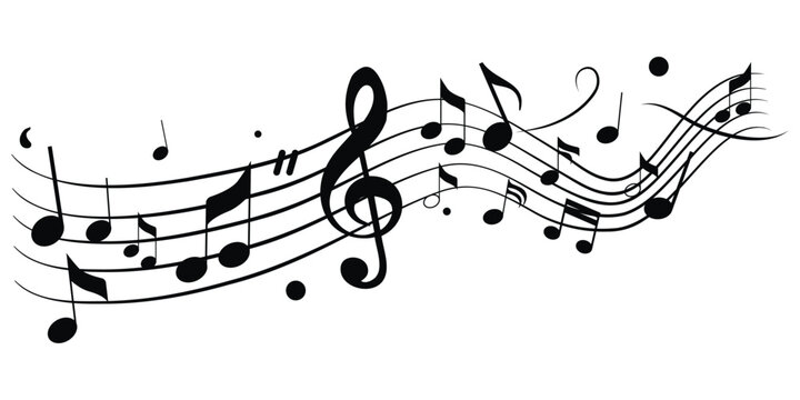 Music notes with curves, swirls vector illustration. Melody element. Musical note. Staff treble clef notes musician concept vector isolated on transparent background. 