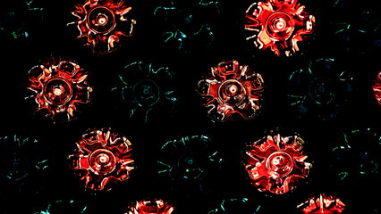 Abstract dark wall from bottoms of green red bottles