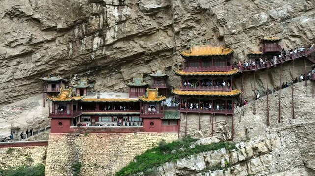 Hanging Monastery, Datong Shanxi China - Aerial Temple Photograph