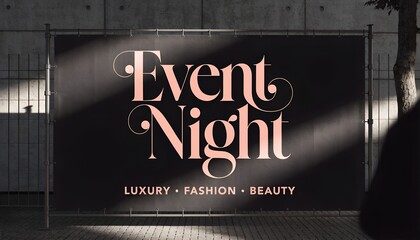 Event Night Banner with Luxury Fashion Beauty Text on Dark Background