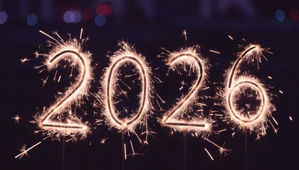 2026 Sparkler Typography on Dark Background &ndash; Festive Light Trail Celebration