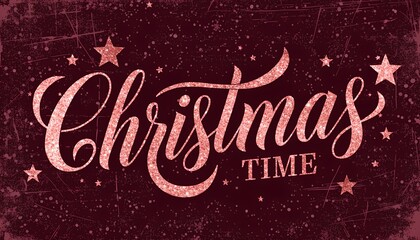 Elegant Christmas Typography on Red Glitter Background with Stars
