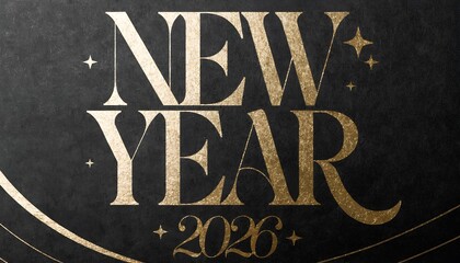 Golden New Year 2026 Typography on Elegant Dark Background with Stars