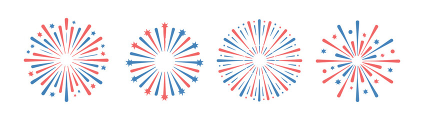 fireworks explosion effect set. colorful patriotic firework burst. festive salute collection for celebration event © Nayan Arts