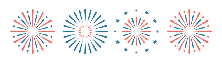 fireworks explosion effect set. colorful patriotic firework burst. festive salute collection for celebration event © Nayan Arts