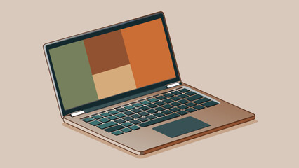 Modern laptop displaying color palette on screen, minimal workspace style, creative design concept, digital art, branding and technology theme.