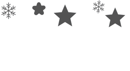 geometric charcoal grey star and stylized snowflakes floating against a transparent background in a sparse 2d vector banner design with abundant copy space. concept for corporate seasonal greeting