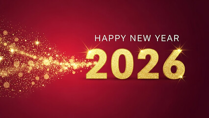 happy new year 2026 glitter gold numbers on a red background with festive sparkling bokeh for seasonal holiday greetings and celebration marketing