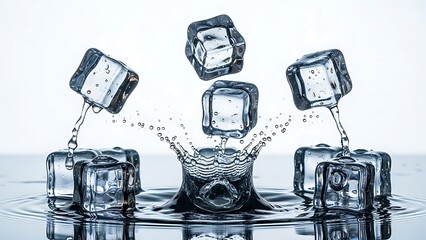 Ice Cubes Splash Freshness Freeze Refreshment Cold Water Droplets