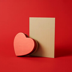 Minimal Red Heart With Blank Square Board Copyspace Branding Concept 3D Render