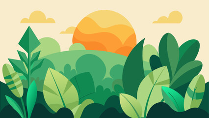 Vibrant sunset over lush forest © Kalo