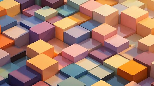 Abstract Geometric Blocks Composition in Pastel Hues Textured Surface Lit by Overhead Light Source