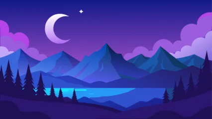 Fotobehang Violet Serene nighttime mountain landscape  © Kalo