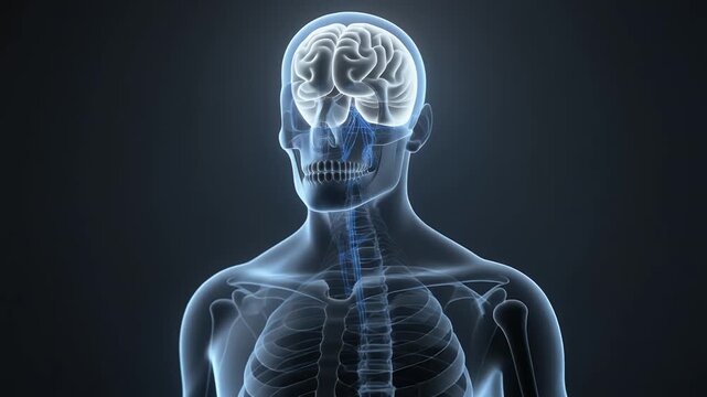 Detailed medical 3d anatomy stock footage of a human body with visible skeleton and internal organs, medical explainer 3d human body