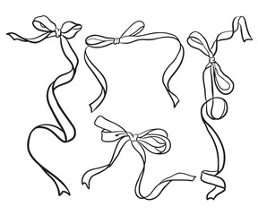 Line art ribbon bow vector collection vector
