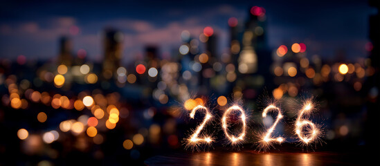 2026 number construction theme heavily defocused background celebration new year 2026 building concept temporal milestone visualization with copy space