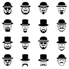 Collection of hats, beards and mustaches silhouettes