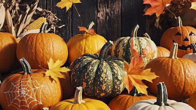 Autumnal Abundance - A Harvest of Pumpkins and Fall Foliage.