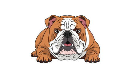 Obraz premium Detailed front-facing portrait of an English Bulldog head with its characteristic wrinkles and very broad snout.