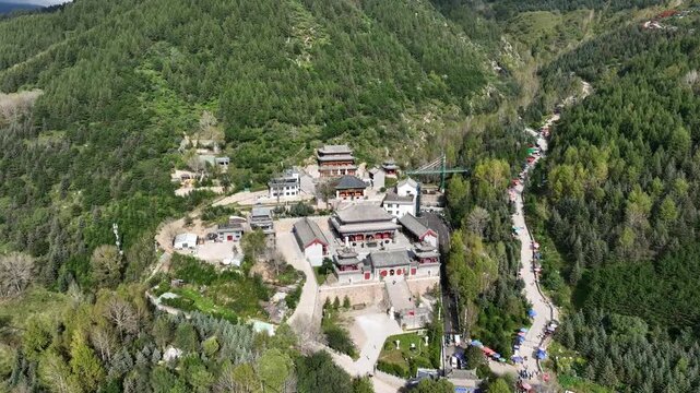 Wutai Mountain Temple Complex Aerial Shot, Shanxi China
