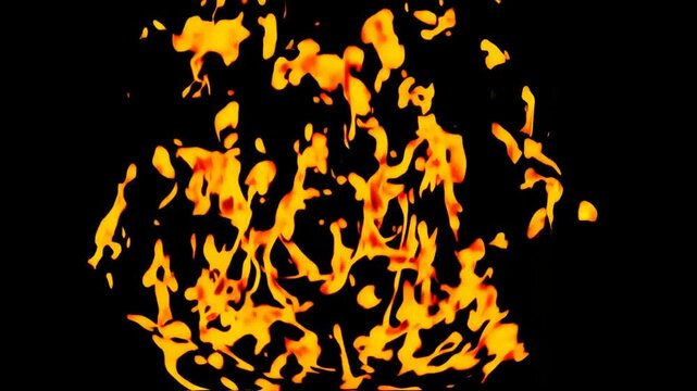 Bright orange and yellow flames against a black background, fluid shapes