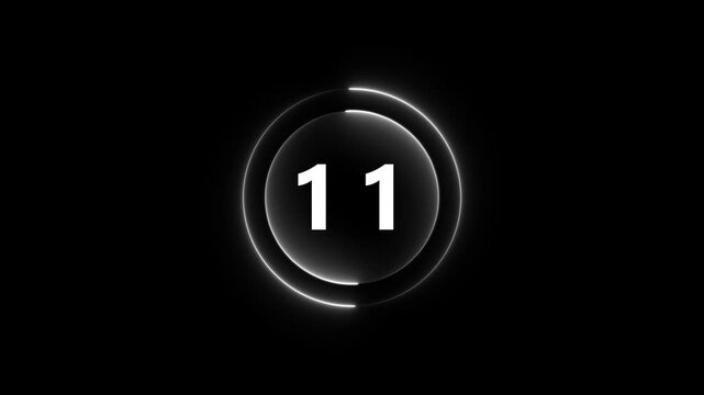 Glowing White Number 11 Inside a Circular Ring on Black Background eleven numeral