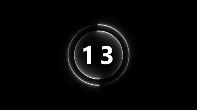 Glowing White Number 13 Inside a Circular Ring on Black Background thirteen numeral