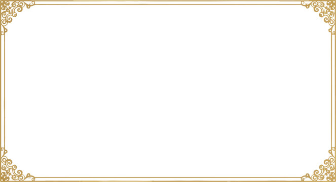 Ornate vintage gold frame borders with floral swirls,Elements of ornate vintage frames. Border gold on white classic swirls, floral motifs. Design print for greeting cards, wedding invitations, restau