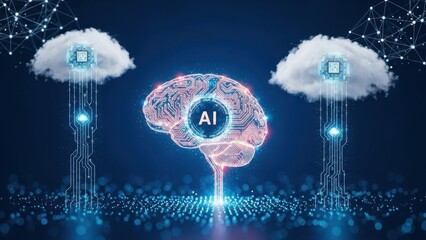 Artificial Intelligence Brain Network Cloud Computing Technology Futuristic Digital Abstract