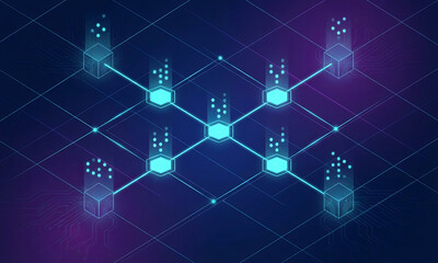 Abstract digital network grid with glowing nodes