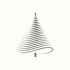 Modern, minimalist black line art illustration of a Christmas tree with simple spiral design and a star on top. Perfect for holiday icons, greeting cards, and festive branding Vector