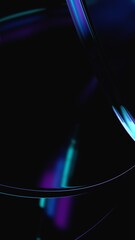 Abstract purple and blue glass shapes on a black background, vertical orientation, 3d render