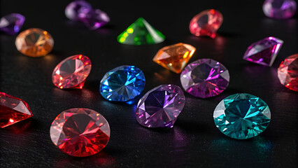 Luxury Colorful Diamonds on Black Background